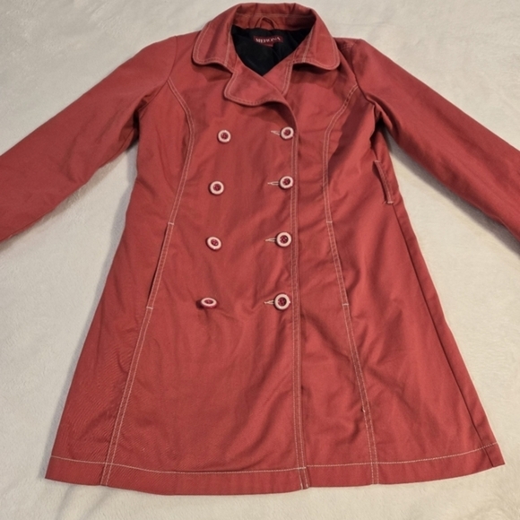 Merona Women's Button Down Dark Pink Rain Trench Coat Size Small - Picture 6 of 16